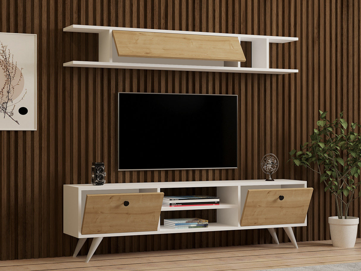 Comodă TV Italo, Alb - Pin, 160x30x45 cm