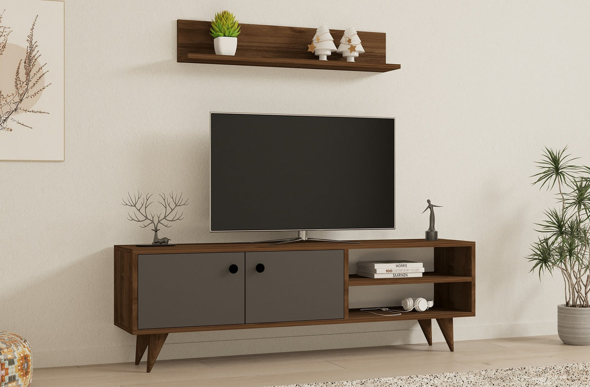 Comodă TV Erho, Nuc - Antracit, 140x30x45 cm