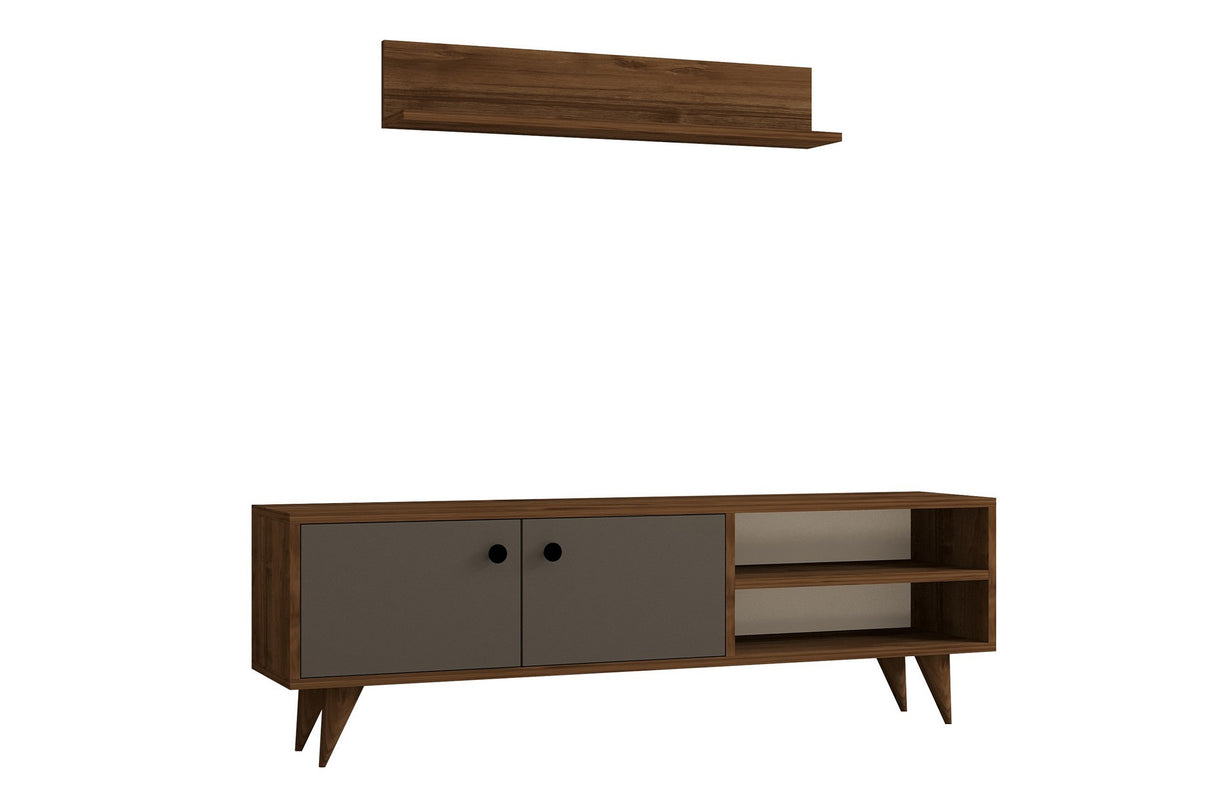 Comodă TV Erho, Nuc - Antracit, 140x30x45 cm