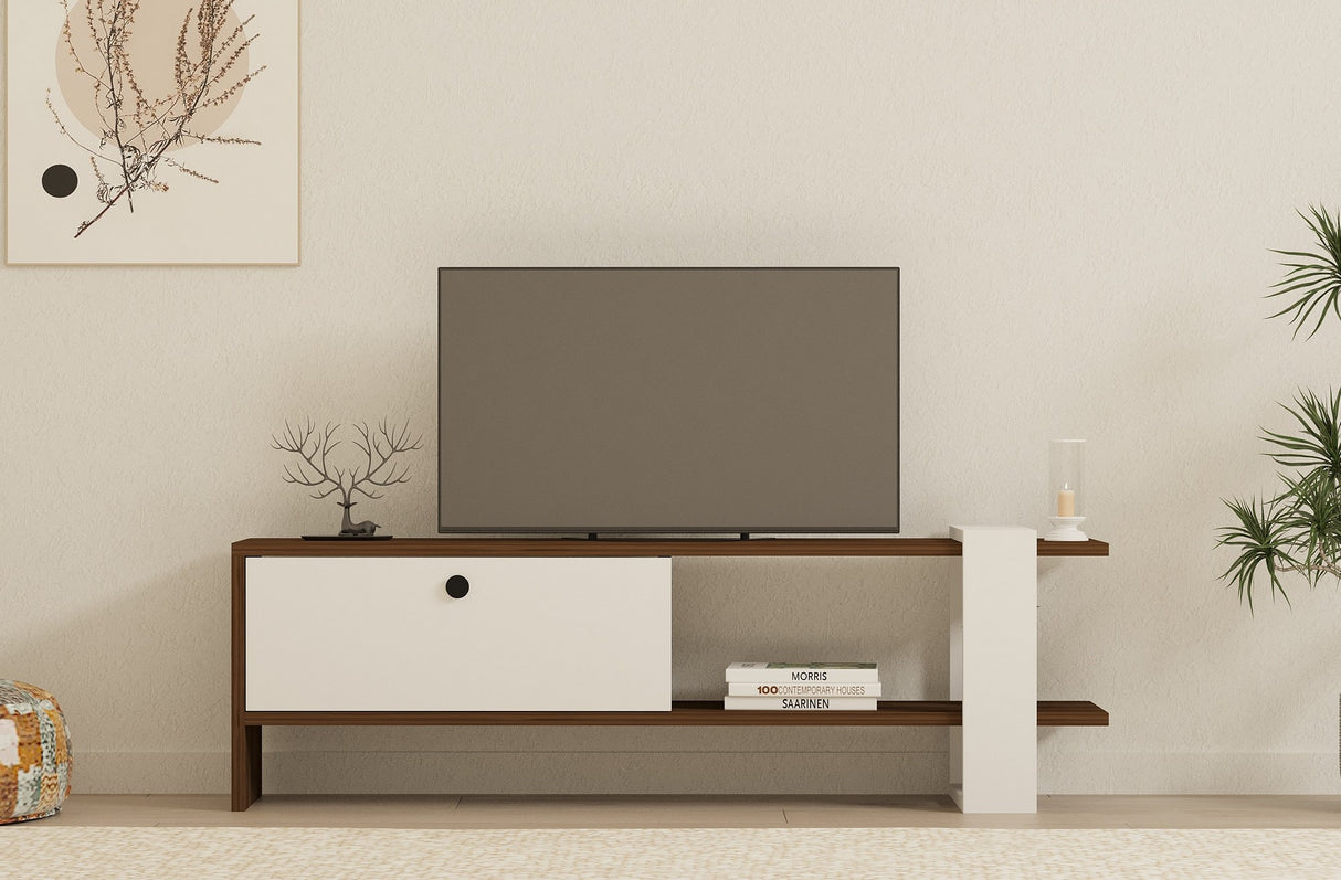 Comodă TV Gaye, Nuc - Alb, 120x25x37 cm