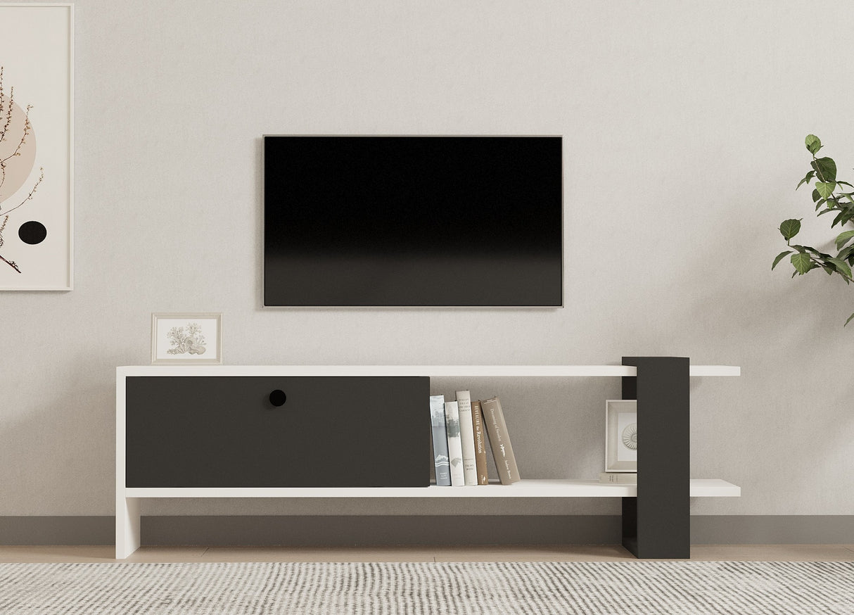 Comodă TV Funda, Antracit - Alb, 120x25x37 cm