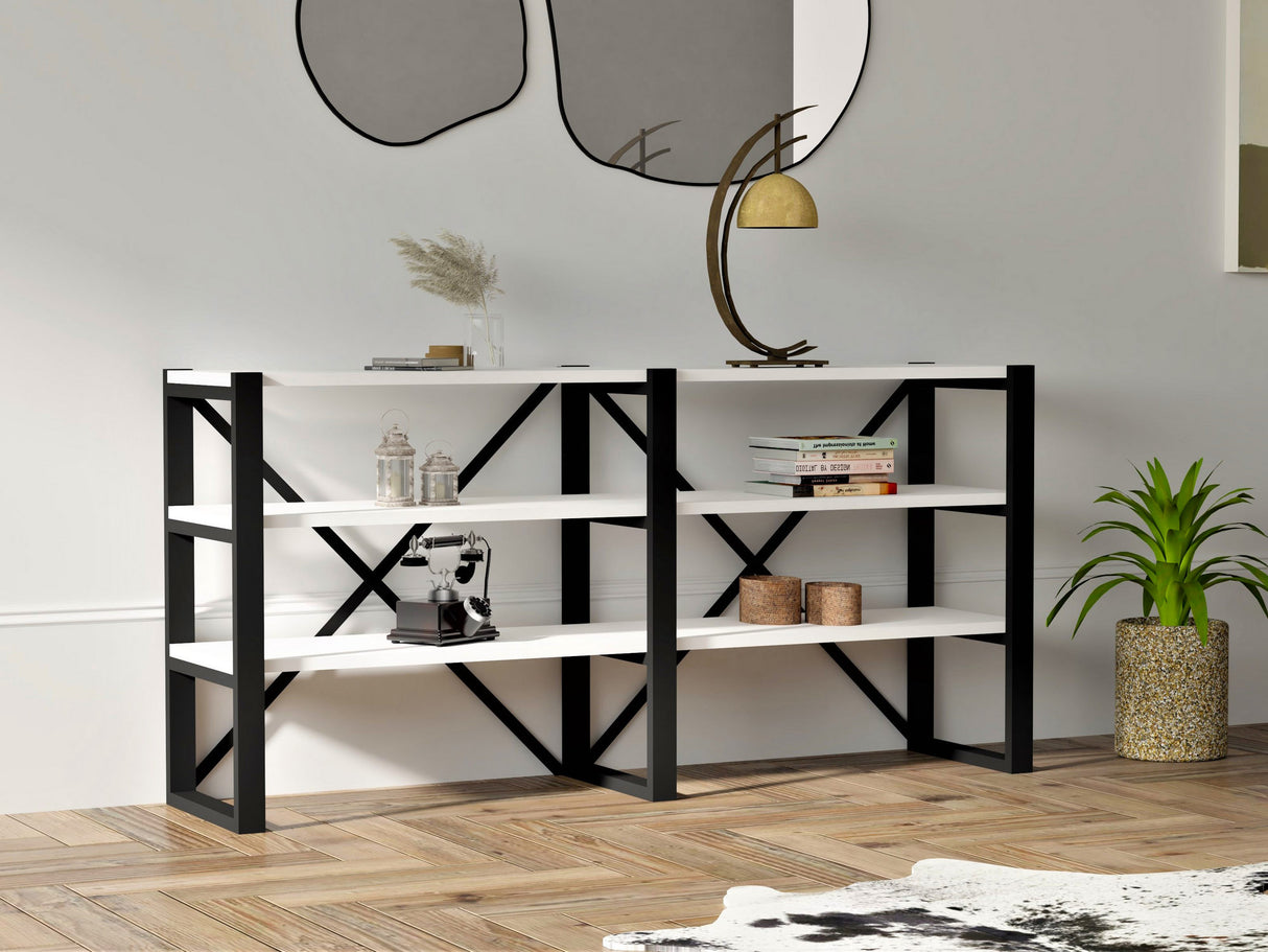 Bibliotecă Bodrum, Alb - Negru, 133x32x65 cm