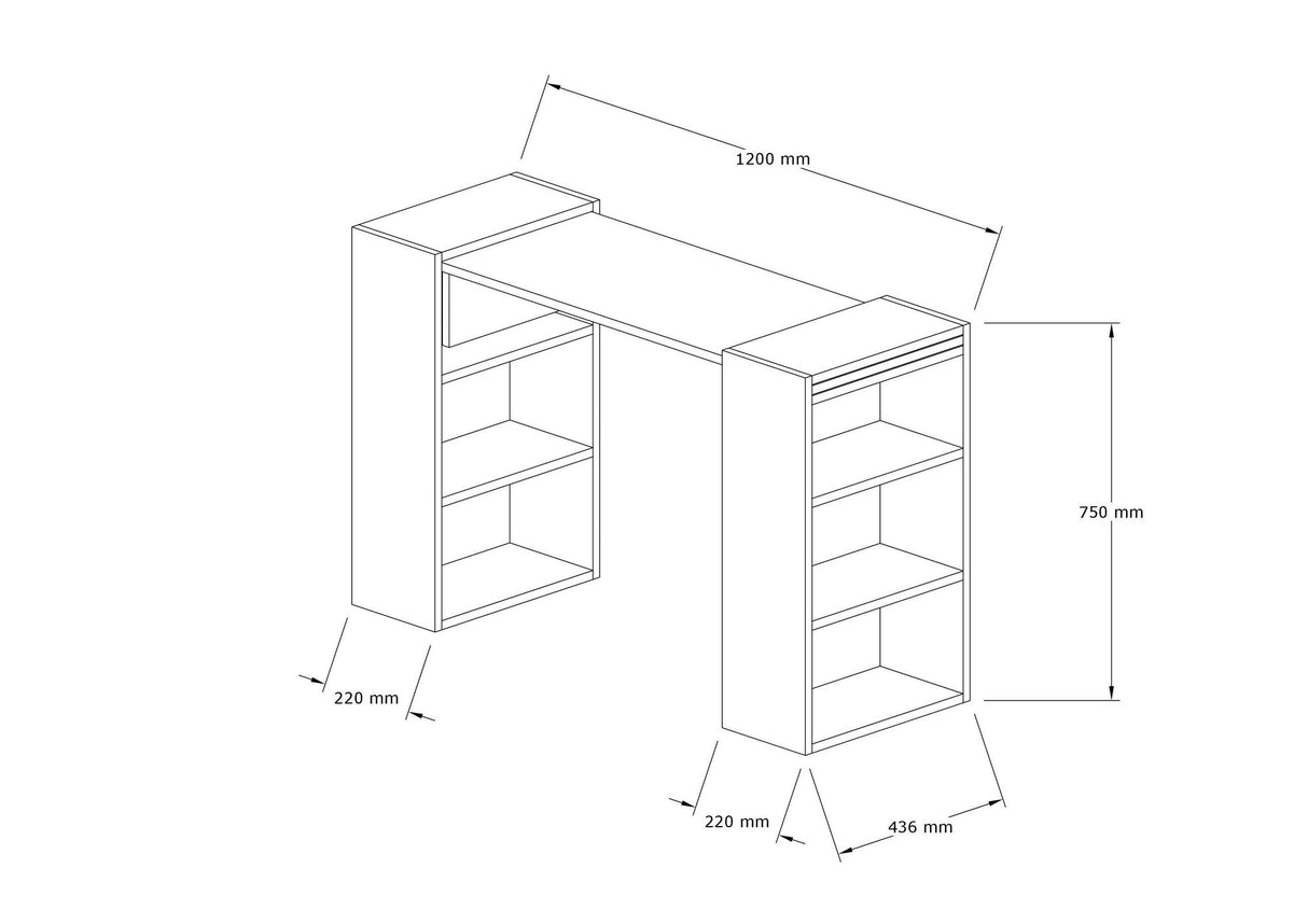 Birou Handy, Nuc - Alb, 124x44x75 cm