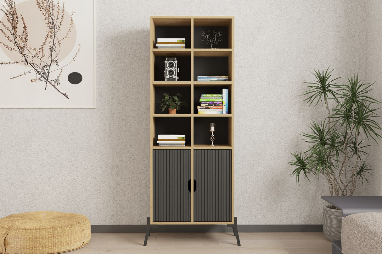 Bibliotecă Lido - Sapphire Oak, Antracite, Stejar safir - Antracit, 59x30x160 cm