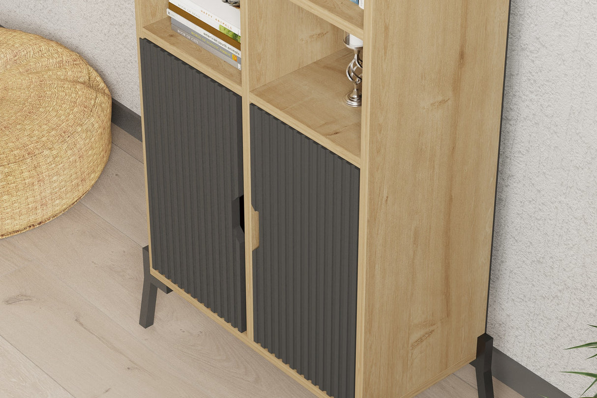 Bibliotecă Lido - Sapphire Oak, Antracite, Stejar safir - Antracit, 59x30x160 cm