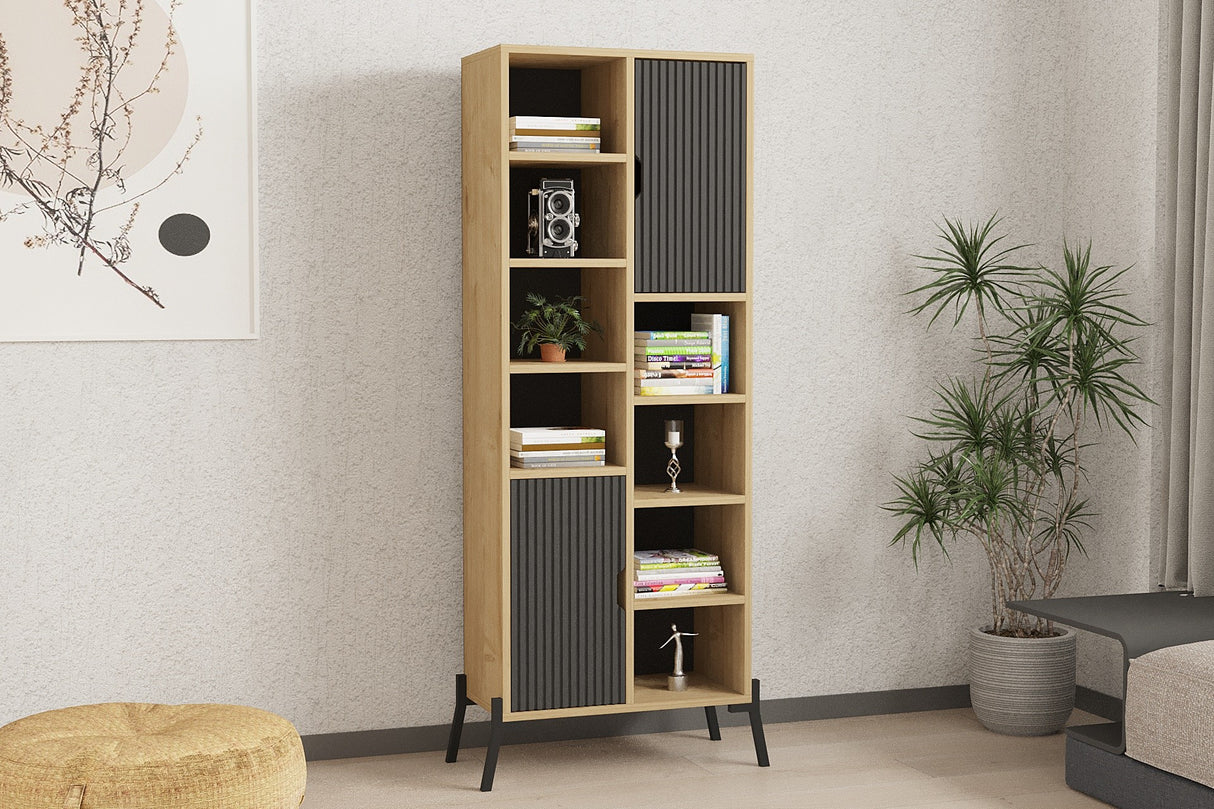 Bibliotecă Otranto - Sapphire Oak, Antracite, Stejar safir - Antracit, 59x30x160 cm