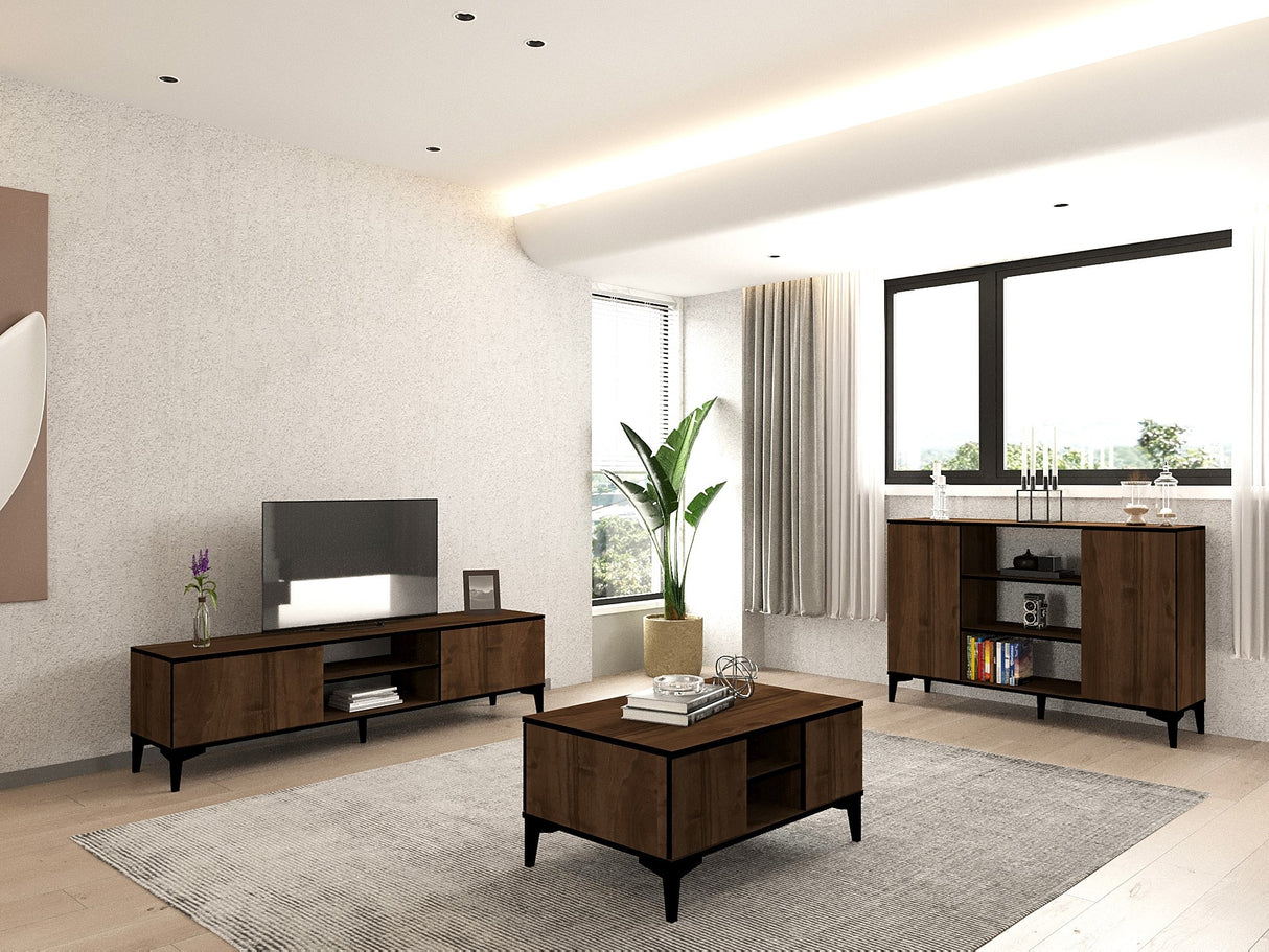 Set mobilă pentru sufragerie Goral, Nuc - Negru, 180x40x45 cm
