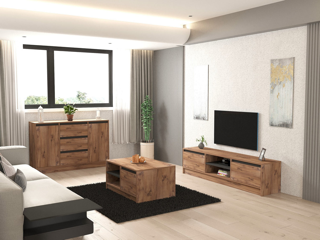Set mobilă pentru sufragerie Muren, Pin atlantic - Antracit, 180x40x45 cm