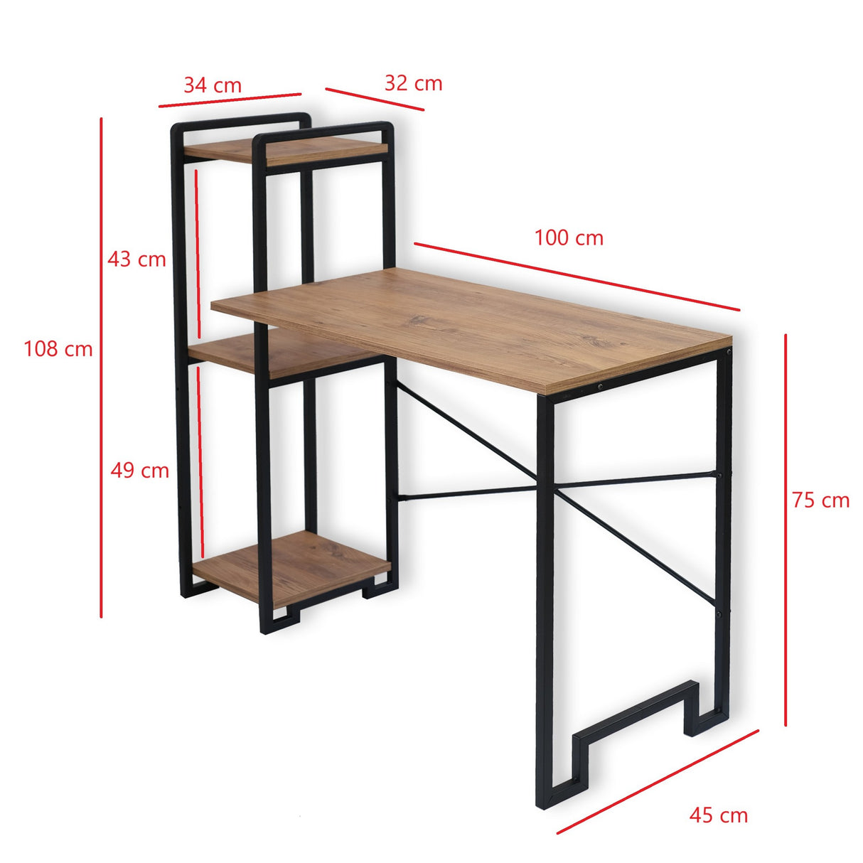 Birou Home, Pin atlantic - Negru, Ø16x120 cm