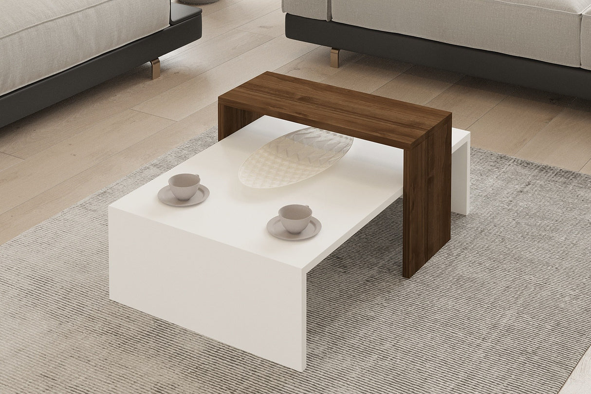 Măsuță de cafea Glow, Diverse culori, 80x50x32 cm - Nuc - Alb | SKU: 835PUQ2817 | Măsuță de cafea Glow, 80x50x32 cm, varianta Nuc - Alb, produs pentru amenajarea locuinței, disponibil online în România la CasaMob