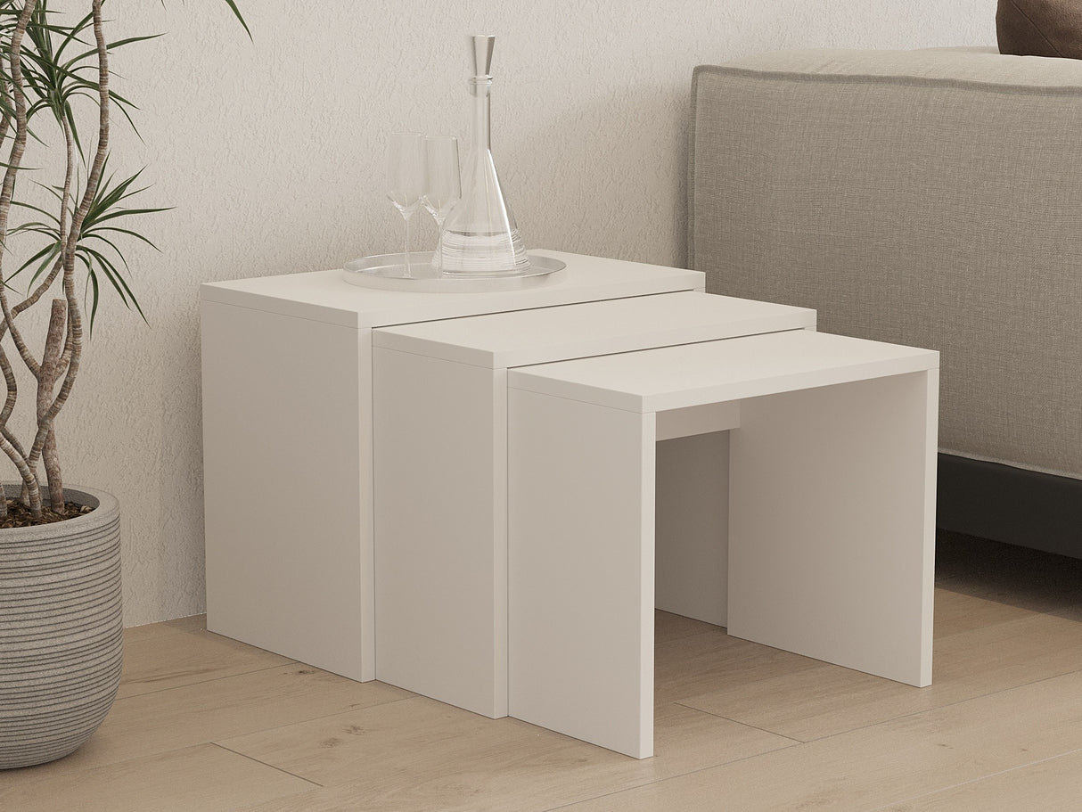 Set 3 măsuțe de cafea Grops, Alb, 50x30x40 cm