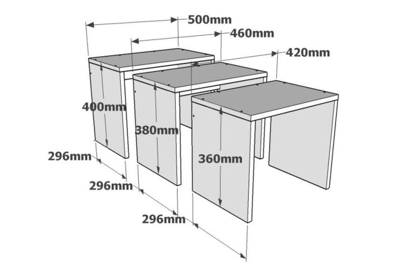 Set 3 măsuțe de cafea Grops, Alb, 50x30x40 cm