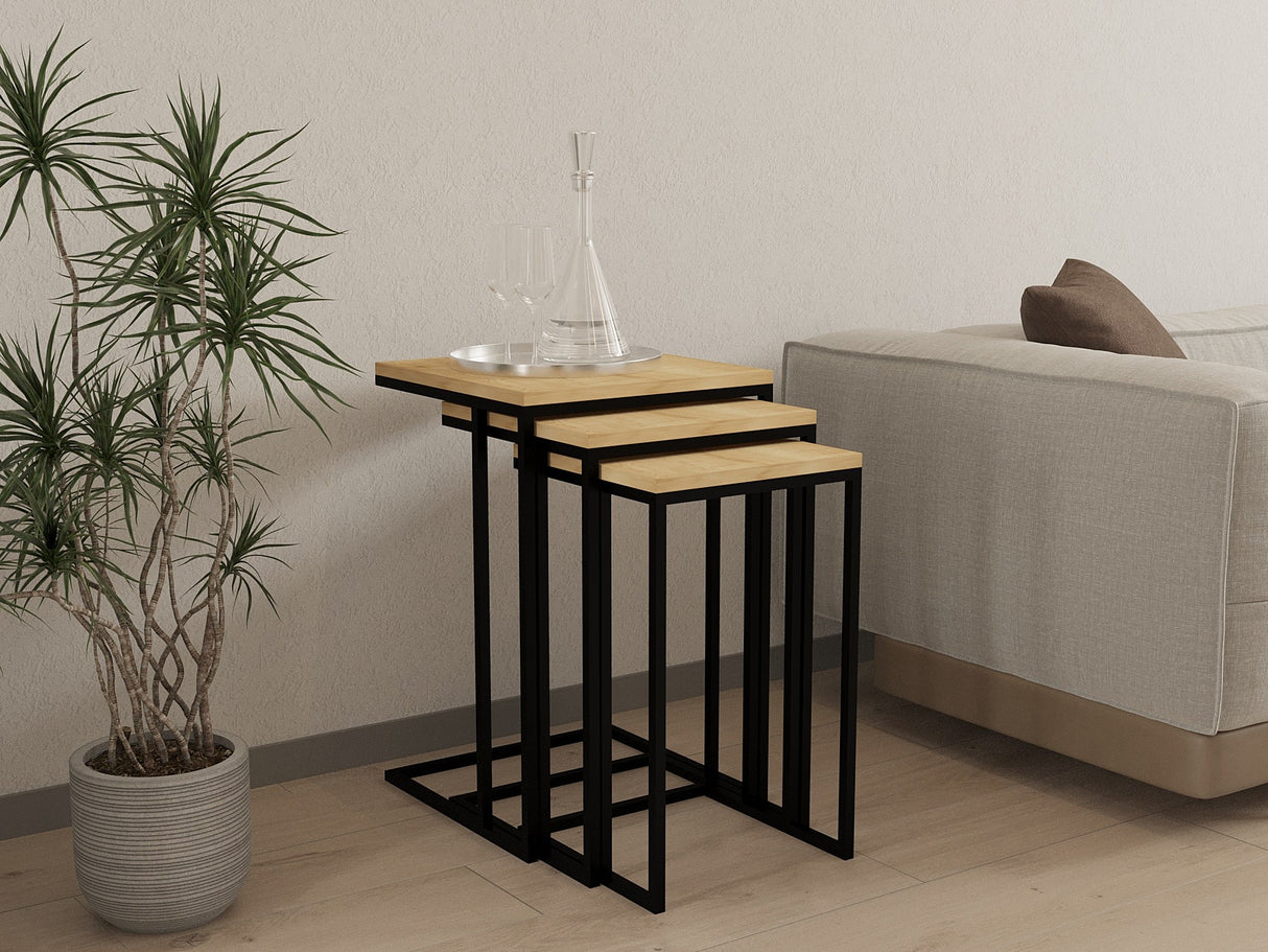 Set 3 măsuțe de cafea Roma, Sapphire - Negru, 40x40x62 cm