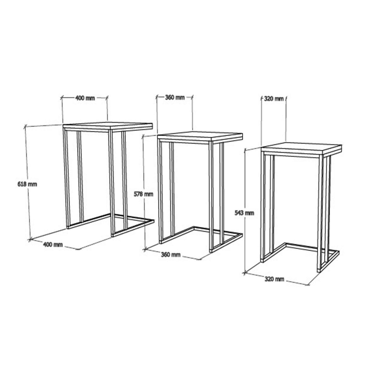 Set 3 măsuțe de cafea Black Mermer, Negru, 40x40x60 cm