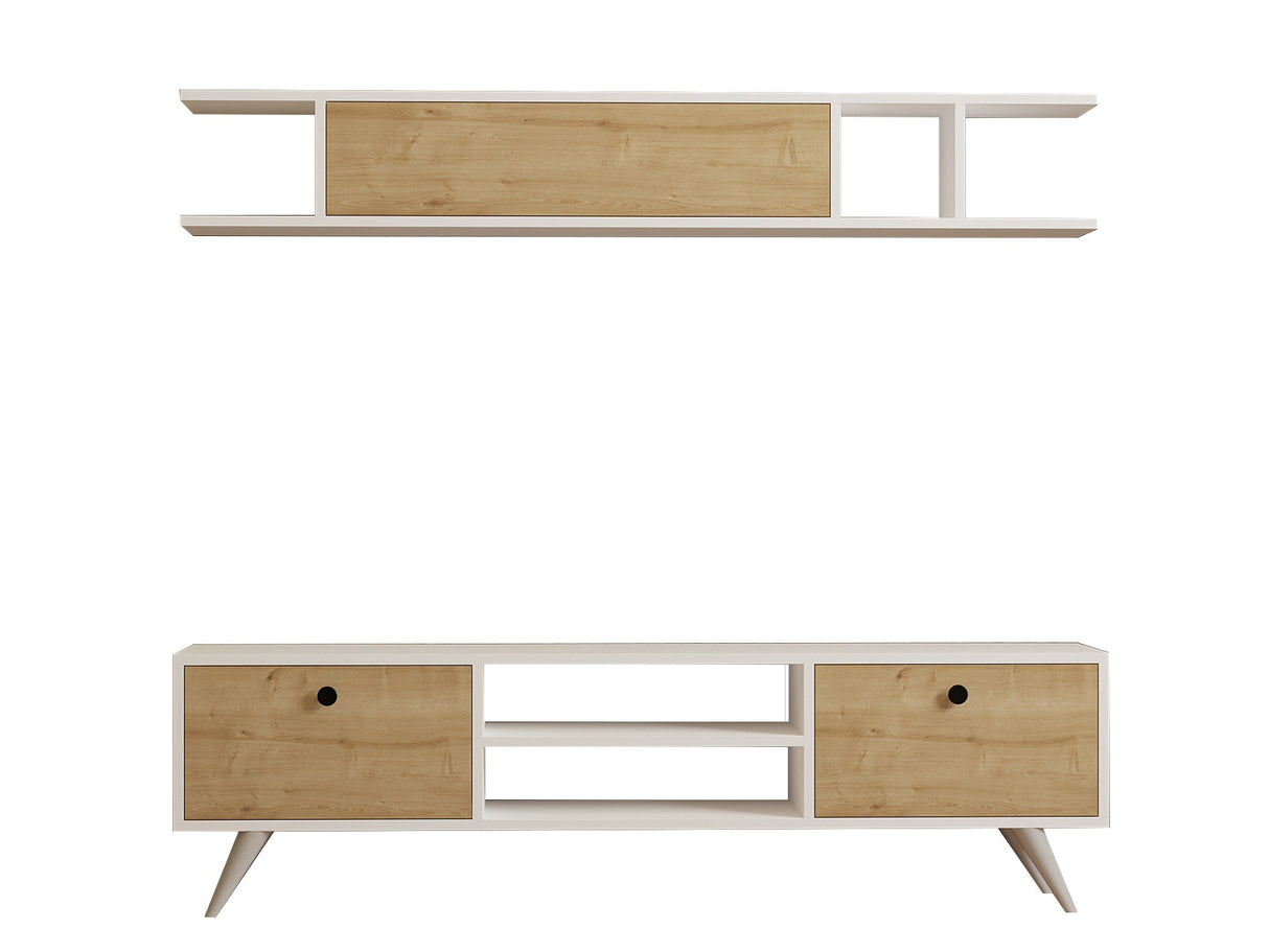 Comodă TV Italo, Alb - Pin, 160x30x45 cm