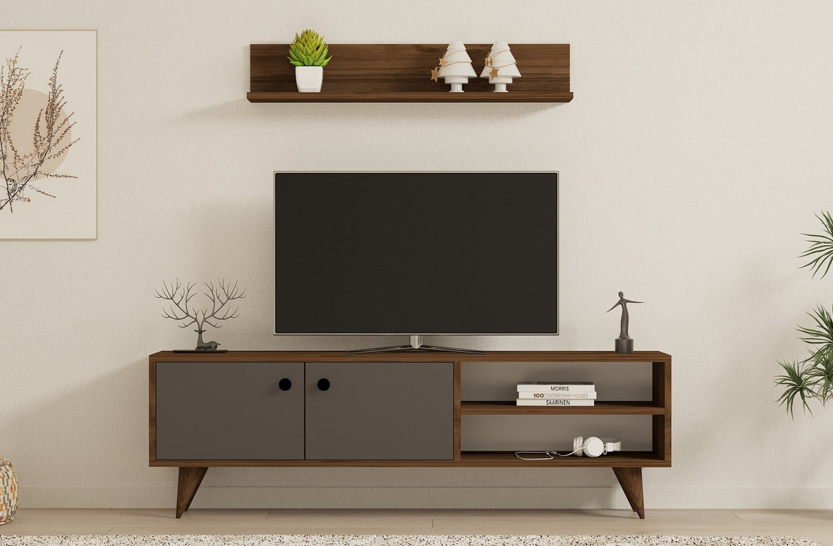 Comodă TV Erho, Nuc - Antracit, 140x30x45 cm