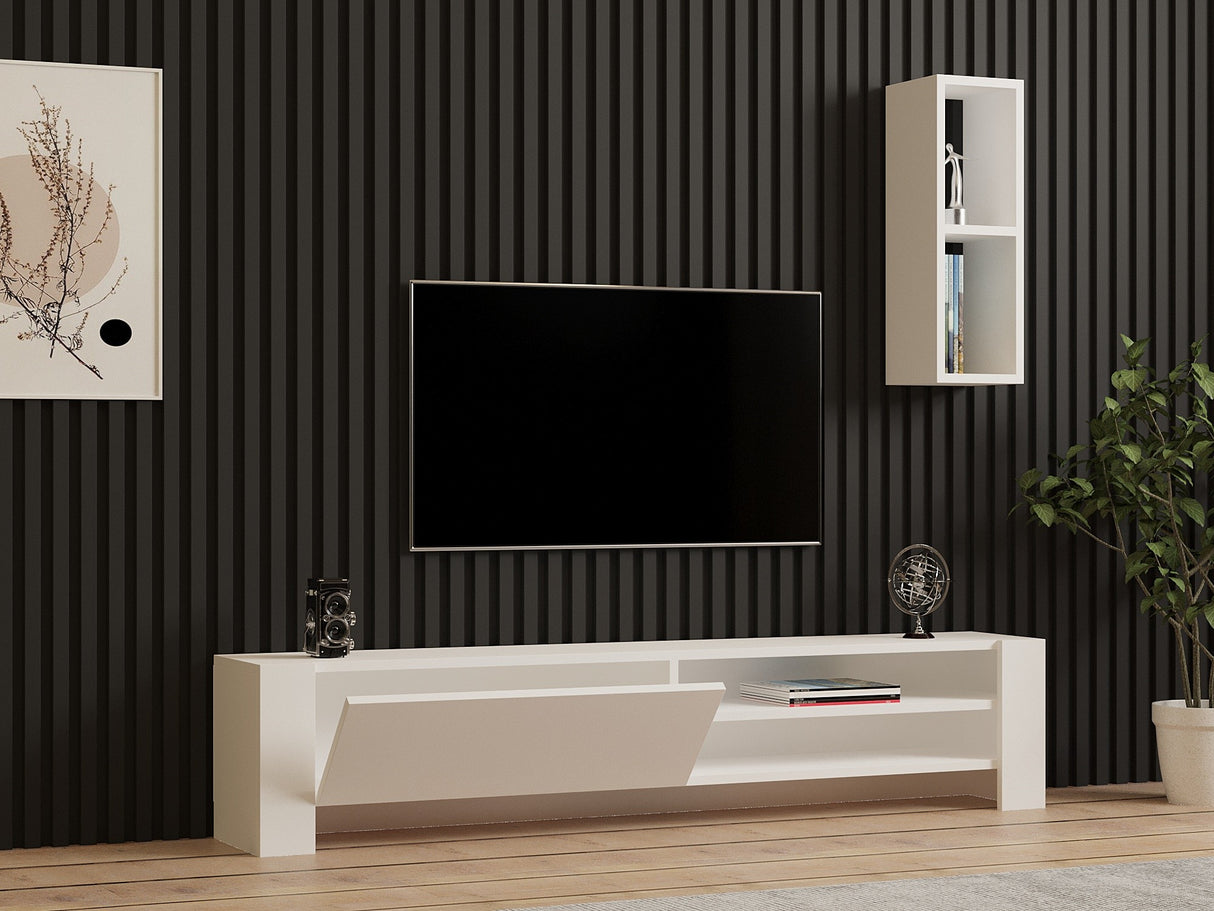 Comodă TV Naz, Alb, 160x27x33 cm