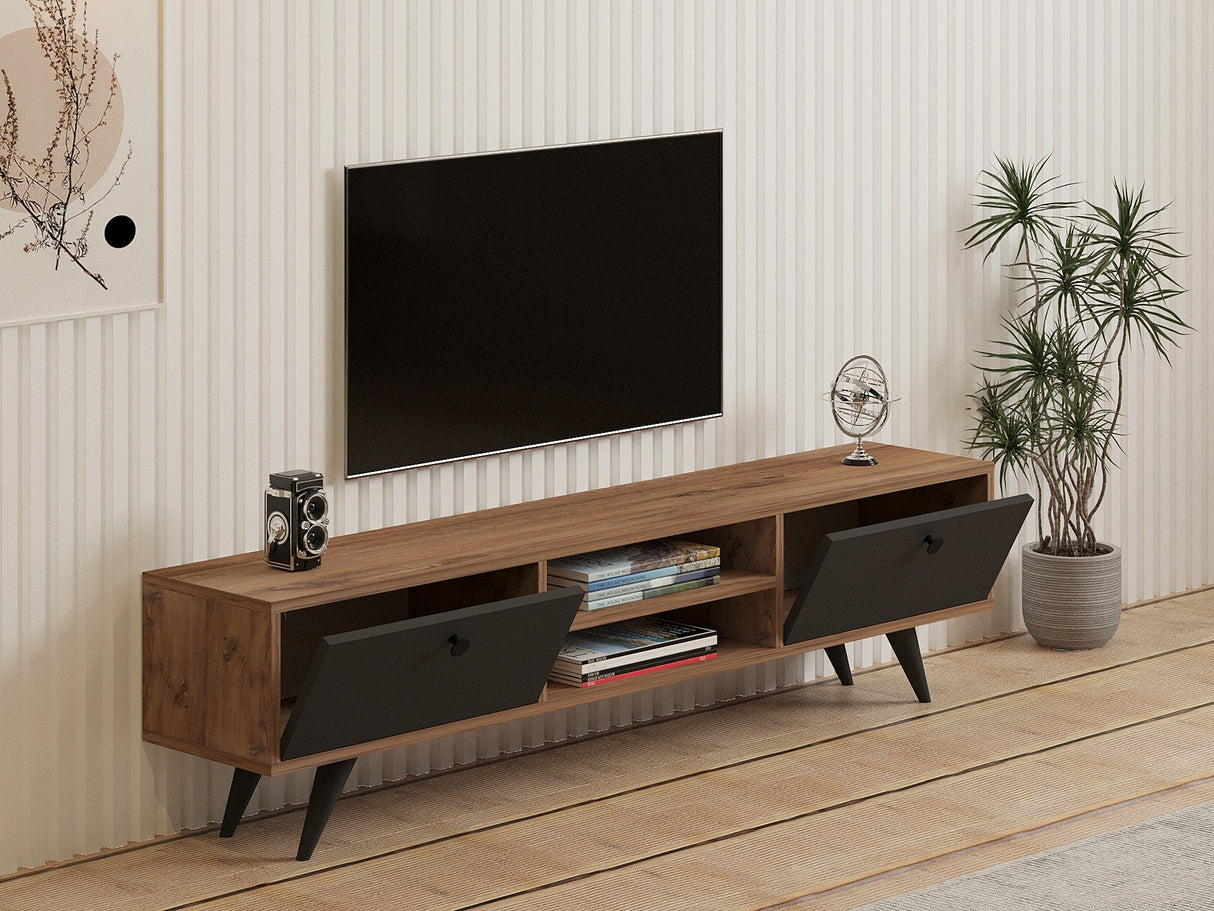 Comodă TV Tumuki, Pin atlantic - Antracit, 160x30x37 cm