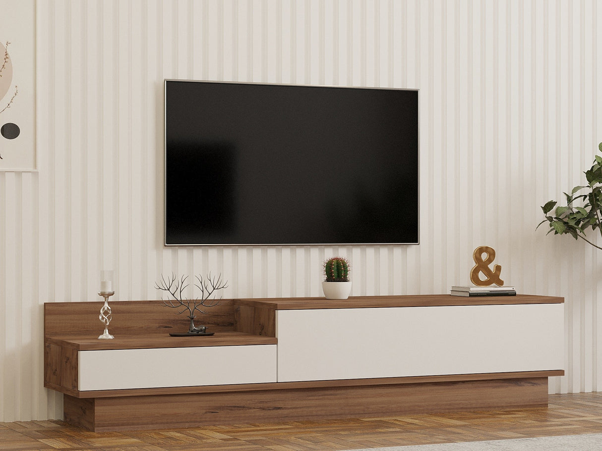 Comodă TV Barko, Pin atlantic - Alb, 160x35x35 cm