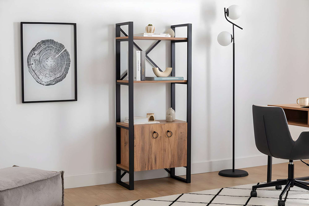 Bibliotecă Milano, Pin atlantic - Negru, 64x32x160 cm