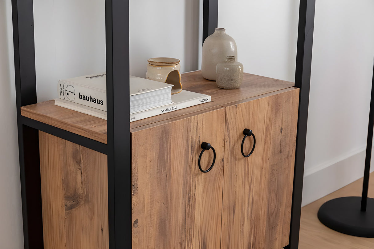 Bibliotecă Milano, Pin atlantic - Negru, 64x32x160 cm