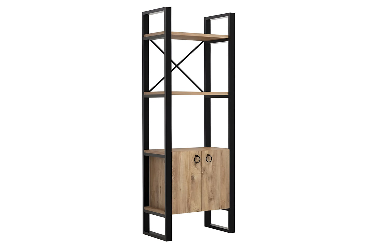Bibliotecă Milano, Pin atlantic - Negru, 64x32x160 cm