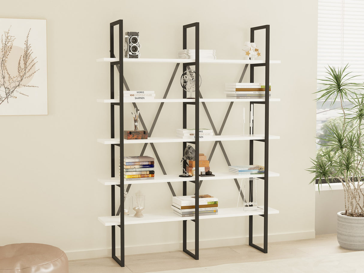 Bibliotecă Kınalı, Alb - Negru, 126x26x160 cm