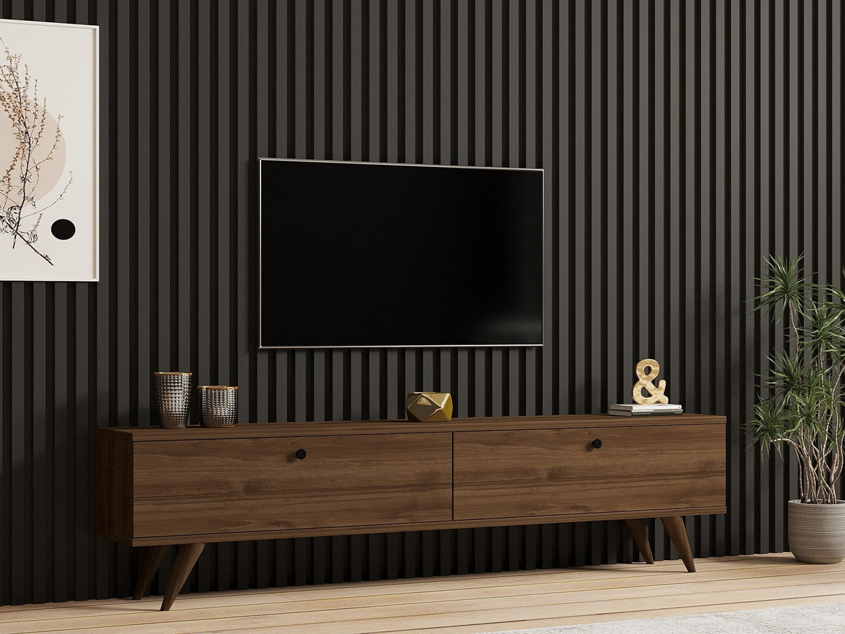 Comodă TV Paris, Diverse culori, 160x25x40 cm - Nuc | SKU: 835PUQ4533 | Comodă TV Paris, 160x25x40 cm, varianta Nuc, produs pentru amenajarea locuinței, disponibil online în România la CasaMob