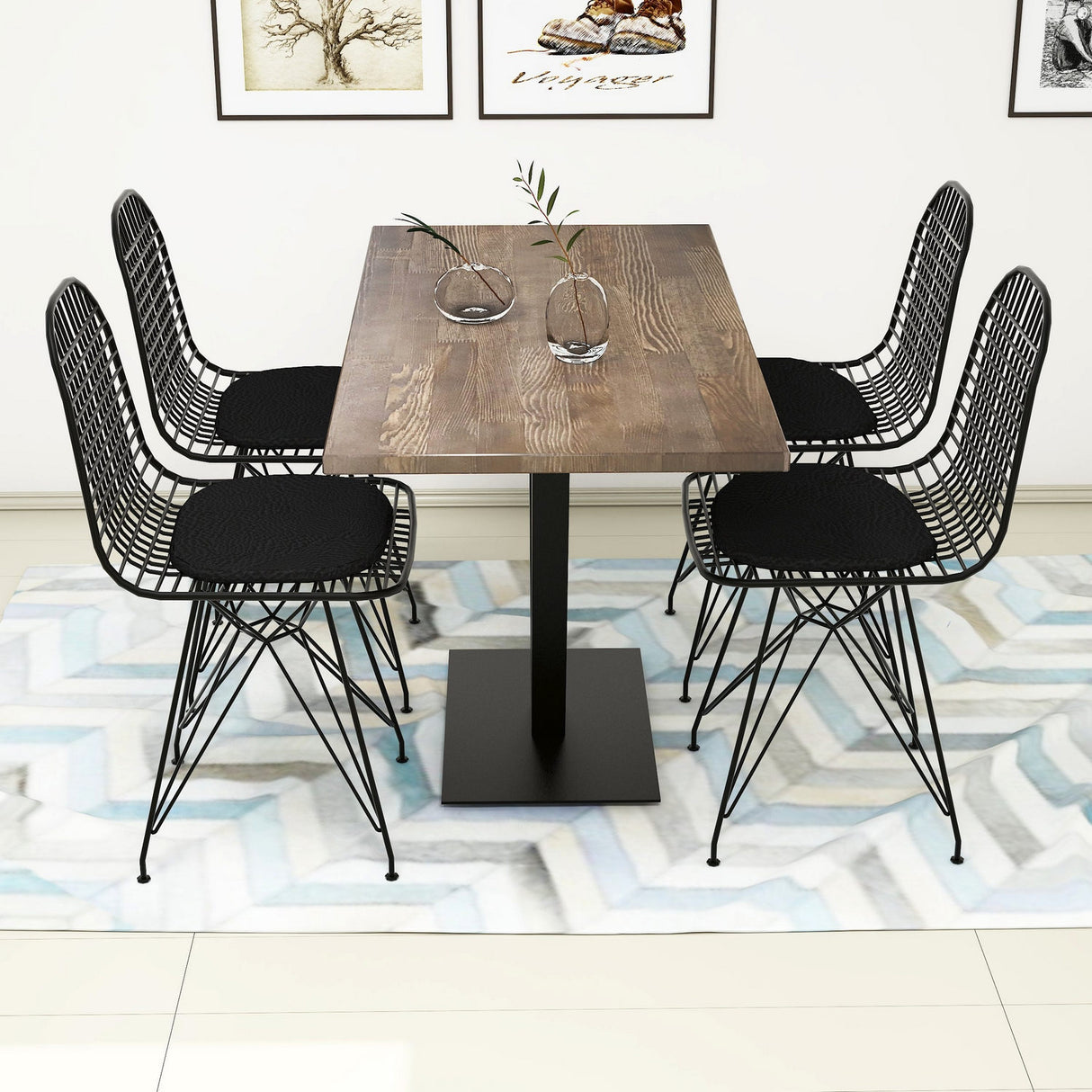 Masă cu scaune 5 bucăți Sun, Diverse culori, 130x66x77 cm - Nuc - Negru | SKU: 835PUQ5001 | Masă cu scaune 5 bucăți Sun, 130x66x77 cm, varianta Nuc - Negru, produs pentru amenajarea locuinței, disponibil online în România la CasaMob