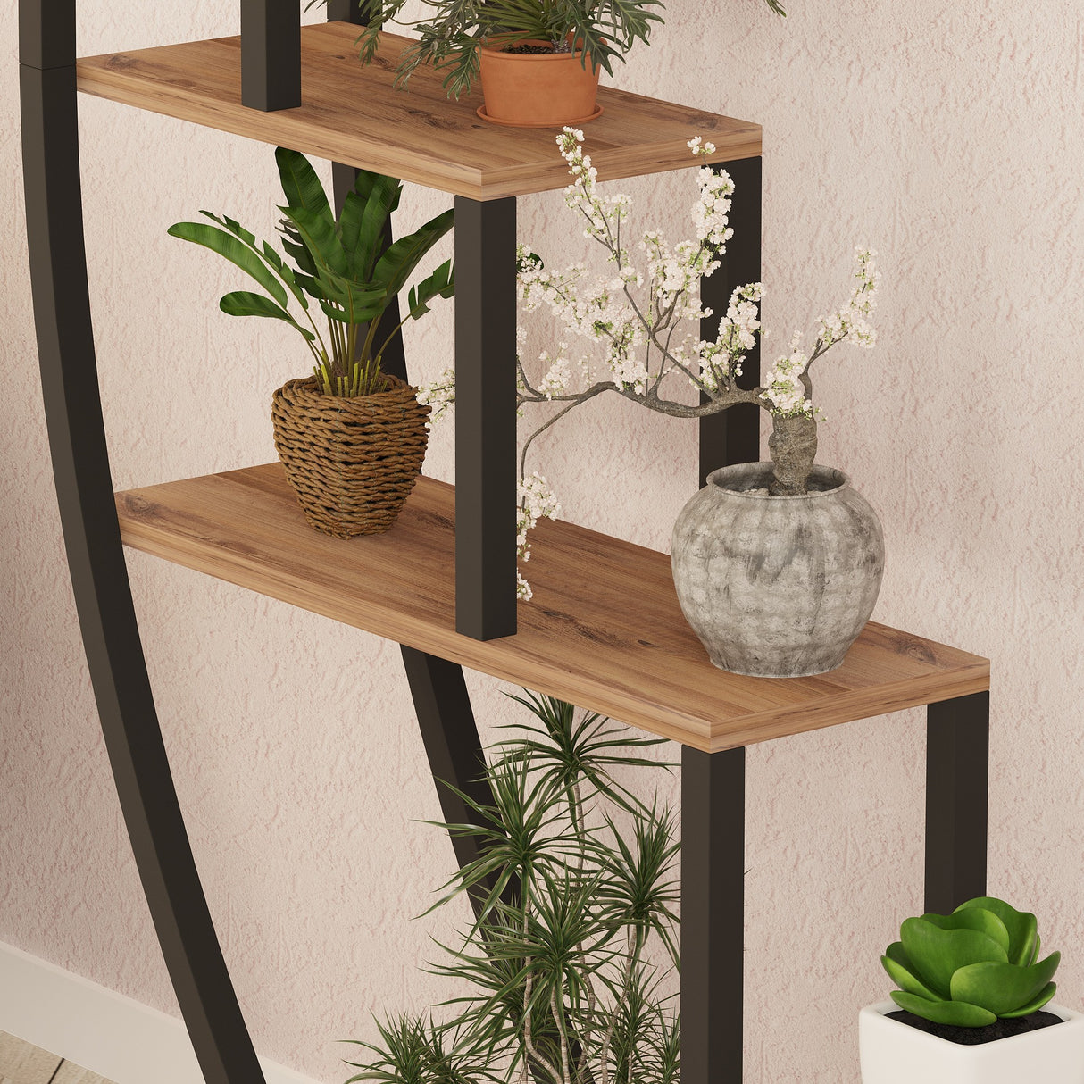 Bibliotecă Garden, Pin atlantic - Negru, 85x35x180 cm