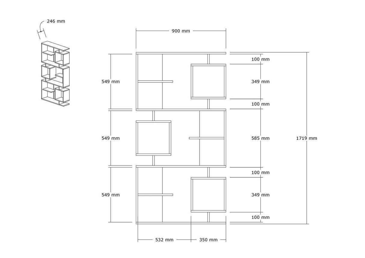 Biblioteca Edi cu 9 Rafturi, 90 X 172 X 25 Cm - Antracit alb, SKU 835PUQ5316