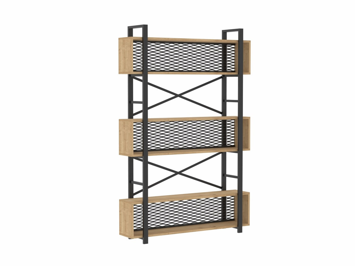 Bibliotecă Fire, Nuc - Negru, 120x27x180 cm