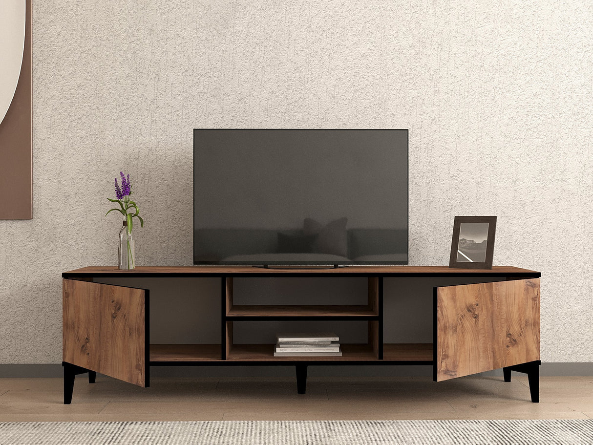 Comodă TV Begi, Pin atlantic - Negru, 180x40x50 cm