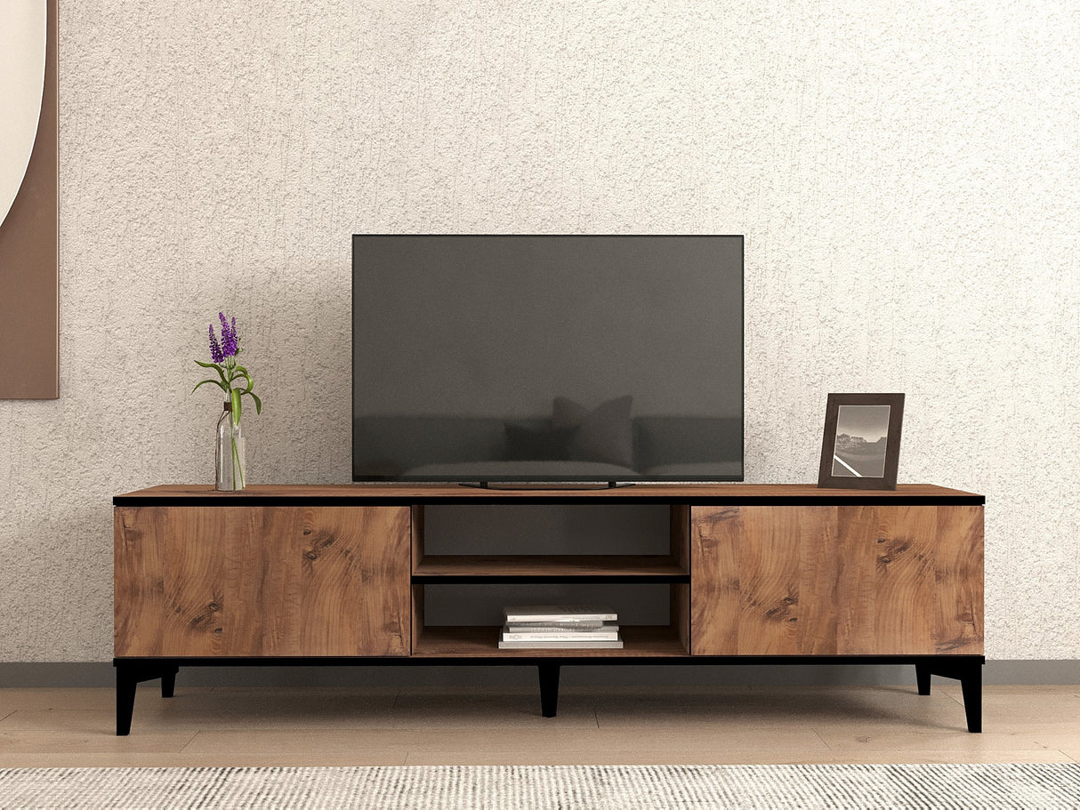 Comodă TV Begi, Pin atlantic - Negru, 180x40x50 cm