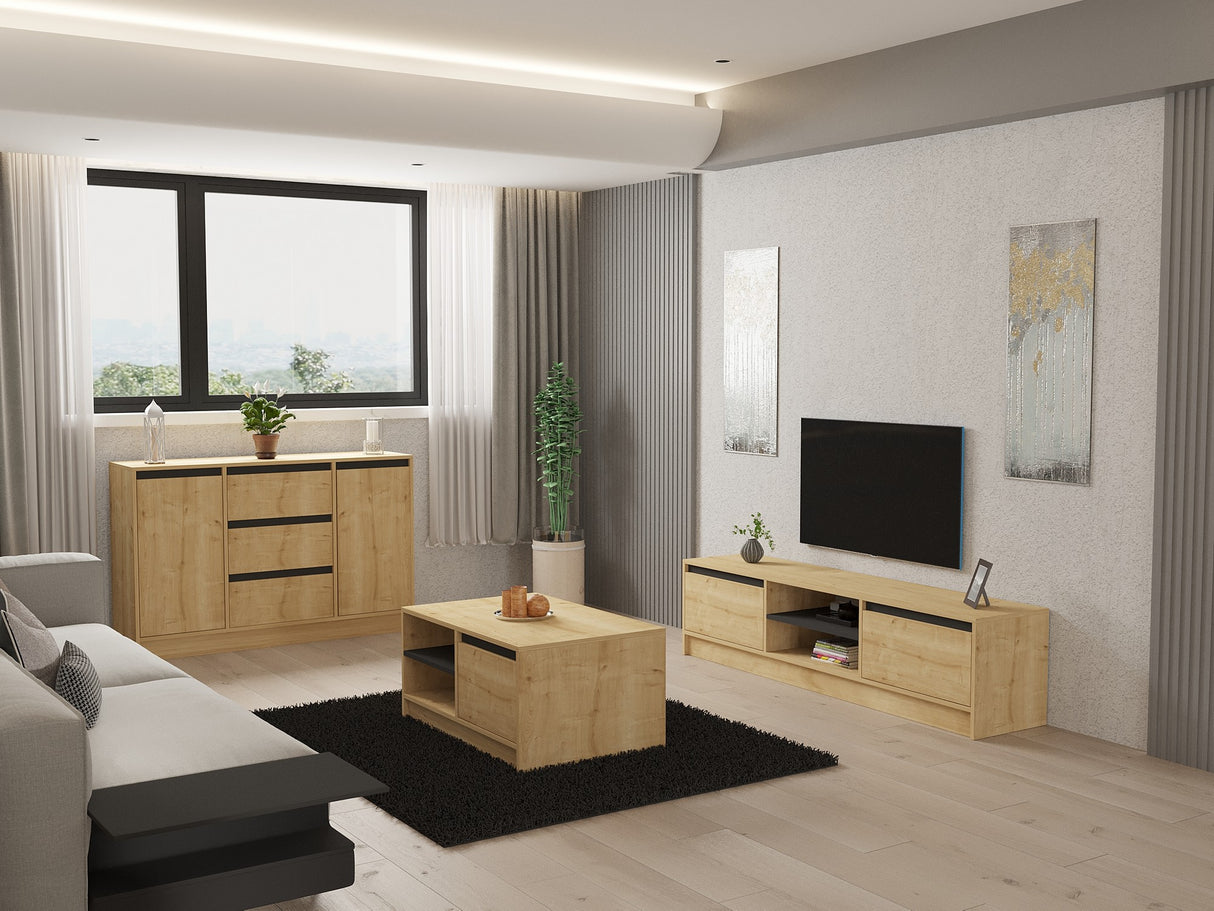 Set mobilă pentru sufragerie Suna, Sapphire - Stejar - Antracit, 180x40x45 cm