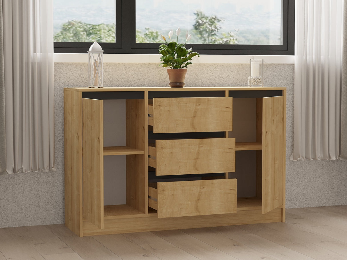 Set mobilă pentru sufragerie Suna, Sapphire - Stejar - Antracit, 180x40x45 cm