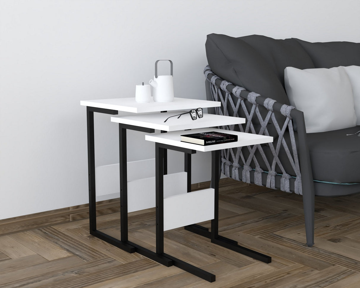 Set 3 măsuțe de cafea Sali, Diverse culori, 40x40x55 cm - Negru - Alb | SKU: 835PUQ6246 | Set 3 măsuțe de cafea Sali, 40x40x55 cm, varianta Negru - Alb, produs pentru amenajarea locuinței, disponibil online în România la CasaMob