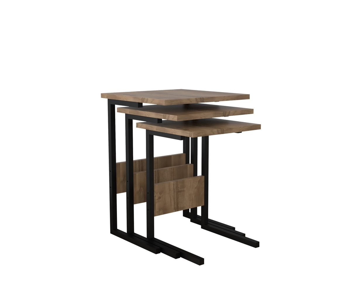 Set 3 măsuțe de cafea Sali, Diverse culori, 40x40x55 cm - Negru - Nuc | SKU: 835PUQ6247 | Set 3 măsuțe de cafea Sali, 40x40x55 cm, varianta Negru - Nuc, produs pentru amenajarea locuinței, disponibil online în România la CasaMob