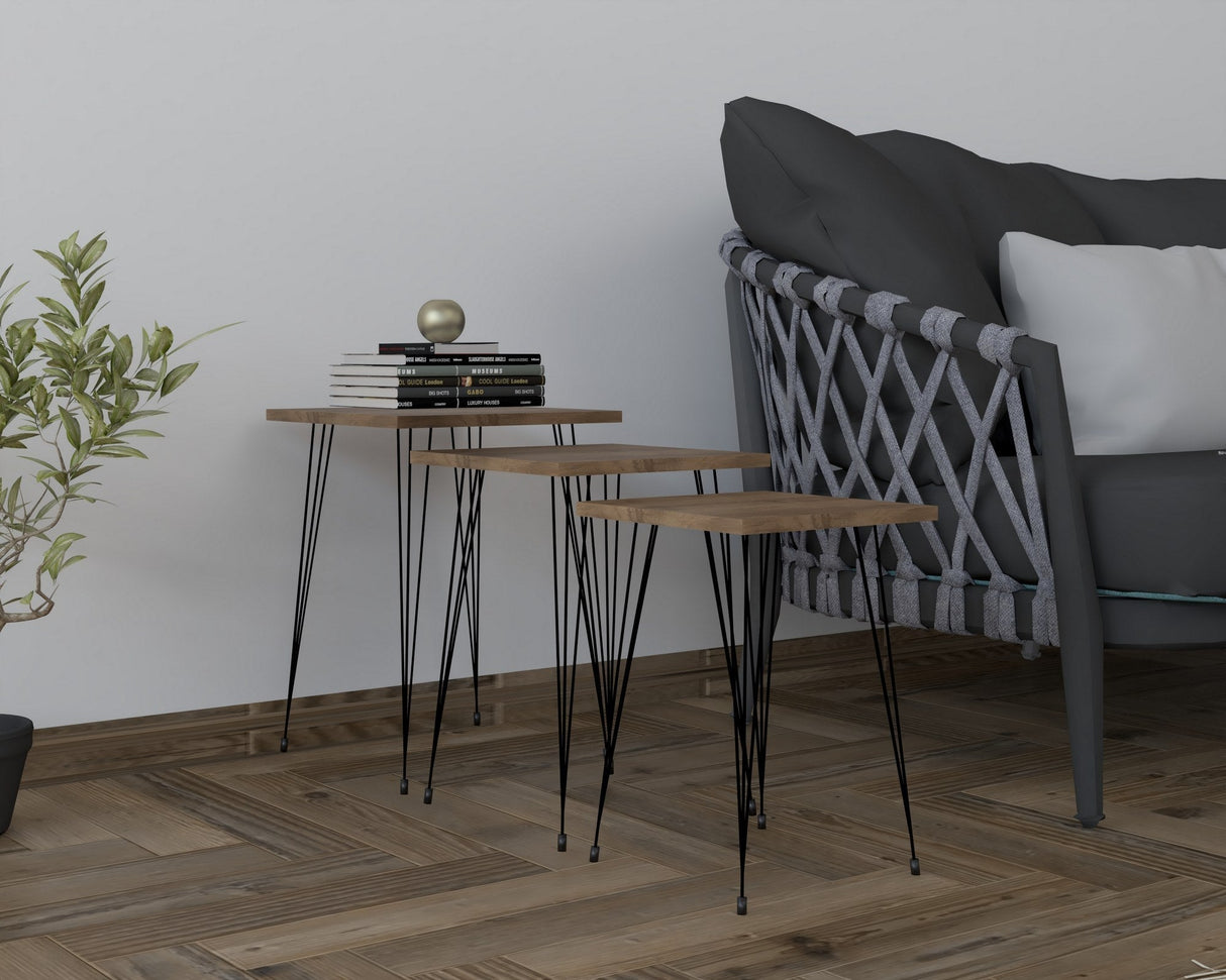 Set 3 măsuțe de cafea Mali, Diverse culori, Diverse dimensiuni - Negru - Nuc - 40x40x55 cm | SKU: 835PUQ6251 | Set 3 măsuțe de cafea Mali, varianta Negru - Nuc - 40x40x55 cm, produs pentru amenajarea locuinței, disponibil online în România la CasaMob