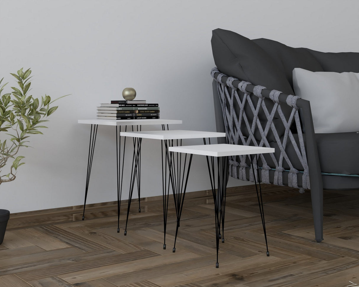 Set 3 măsuțe de cafea Mali, Diverse culori, Diverse dimensiuni - Negru - Alb - 40x40x55 cm | SKU: 835PUQ6252 | Set 3 măsuțe de cafea Mali, varianta Negru - Alb - 40x40x55 cm, produs pentru amenajarea locuinței, disponibil online în România la CasaMob