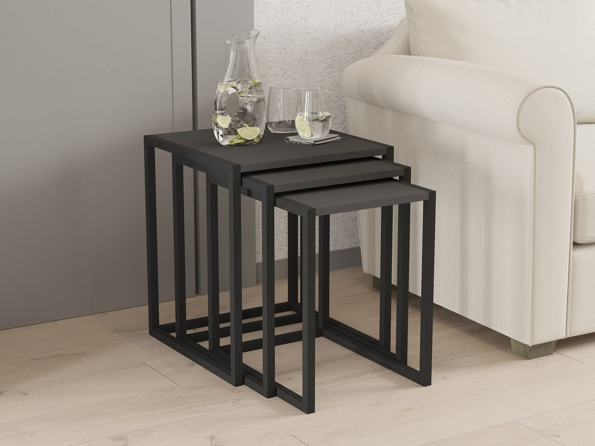 Set 3 măsuțe de cafea Tali, Diverse culori, 44x45x52 cm - Negru - Antracit | SKU: 835PUQ6257 | Set 3 măsuțe de cafea Tali, 44x45x52 cm, varianta Negru - Antracit, produs pentru amenajarea locuinței, disponibil online în România la CasaMob
