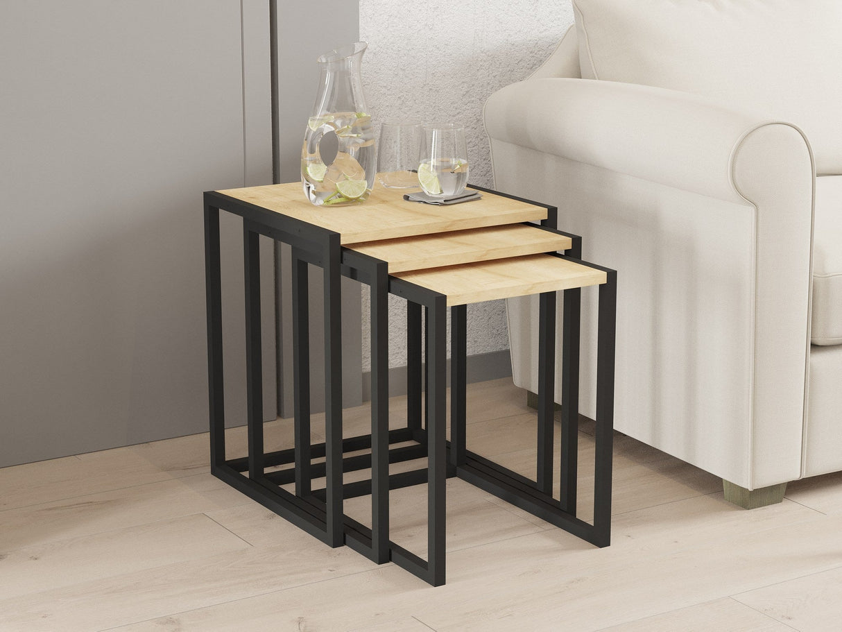 Set 3 măsuțe de cafea Tali, Diverse culori, 44x45x52 cm - Negru - Stejar safir | SKU: 835PUQ6261 | Set 3 măsuțe de cafea Tali, 44x45x52 cm, varianta Negru - Stejar safir, produs pentru amenajarea locuinței, disponibil online în România la CasaMob