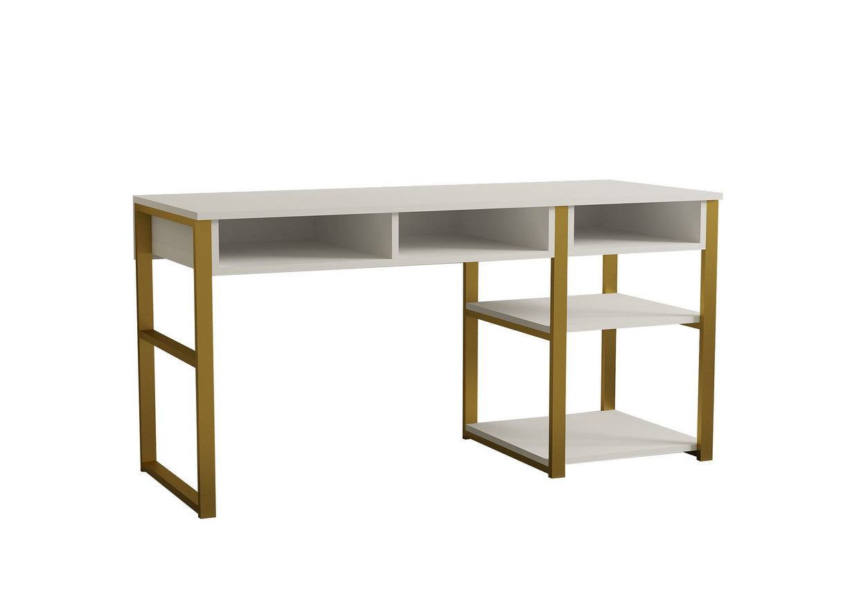 Birou Emro Gold, Alb - Auriu, 150x58x76 cm