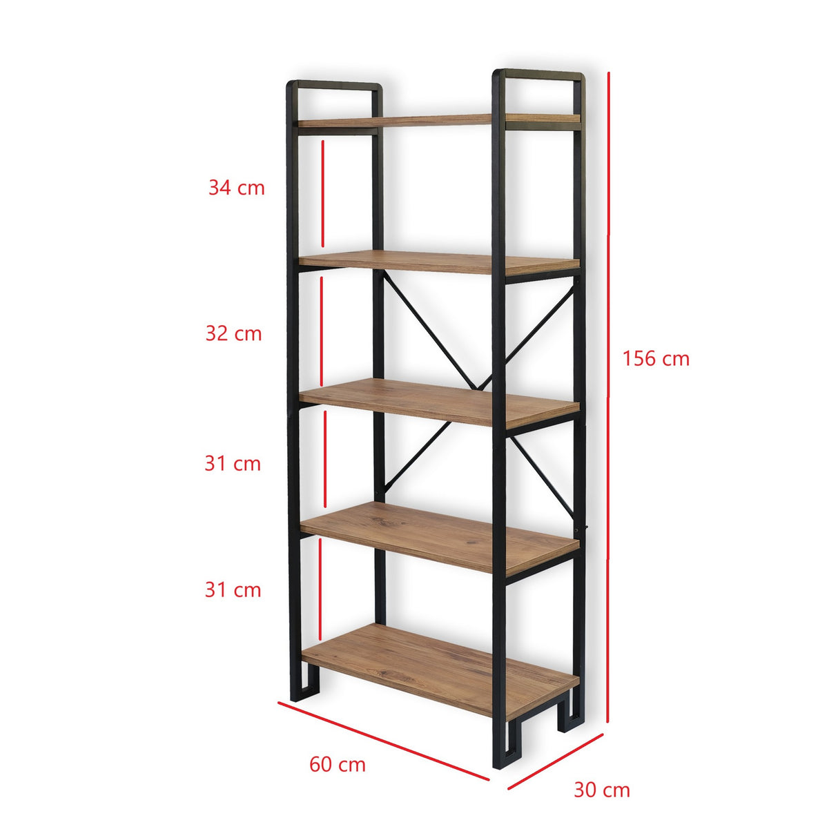 Bibliotecă Abel, Pin atlantic - Negru, Ø16x60 cm