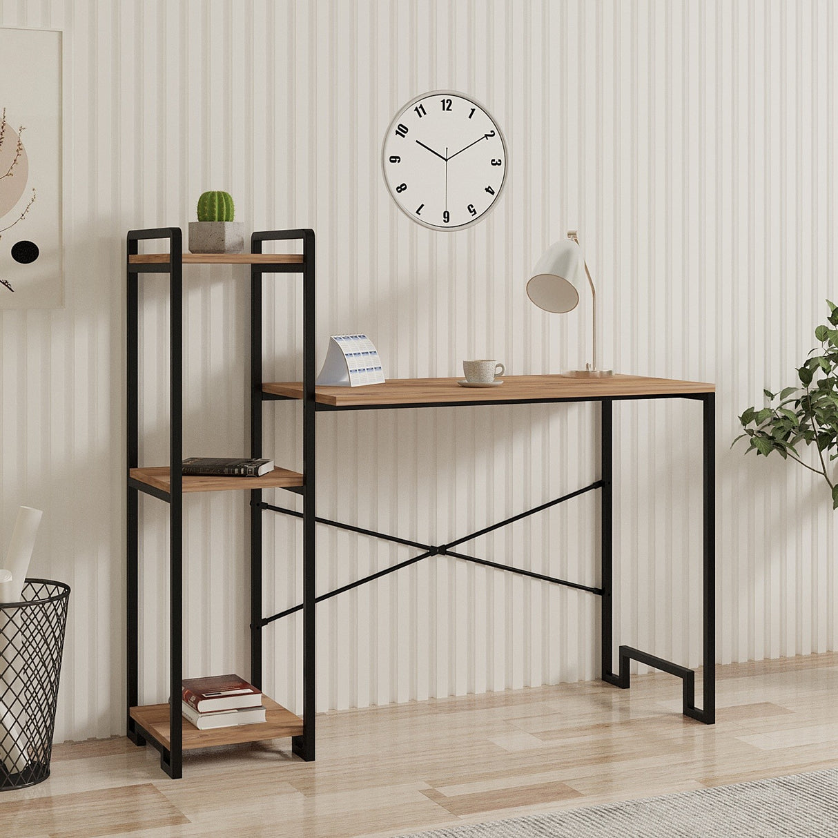 Birou Home, Pin atlantic - Negru, Ø16x120 cm