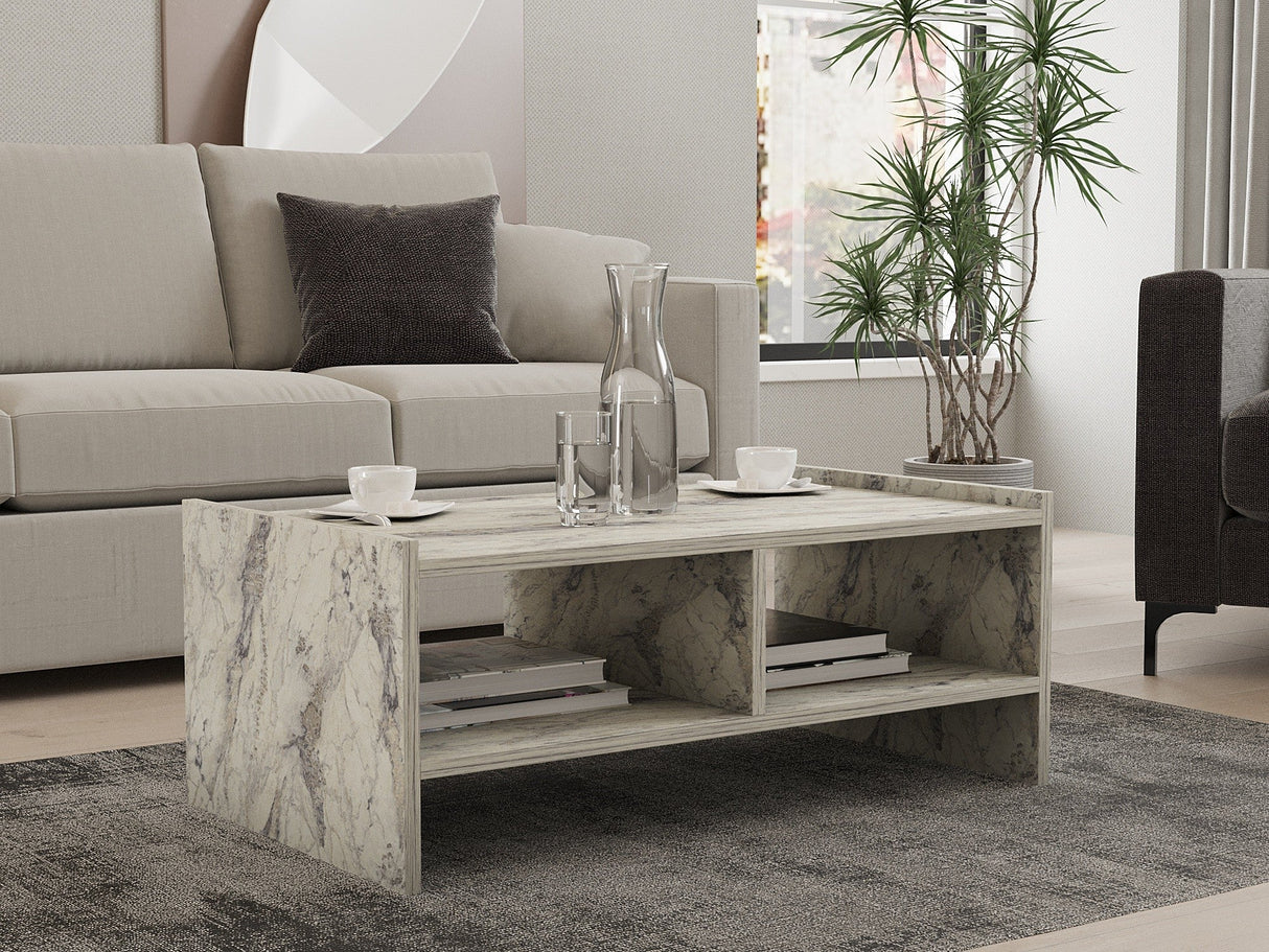 Măsuță de cafea Pera, Diverse culori, 90x50x35 cm - Freesia marble | SKU: 835PUQ6351 | Măsuță de cafea Pera, 90x50x35 cm, varianta Freesia marble, produs pentru amenajarea locuinței, disponibil online în România la CasaMob