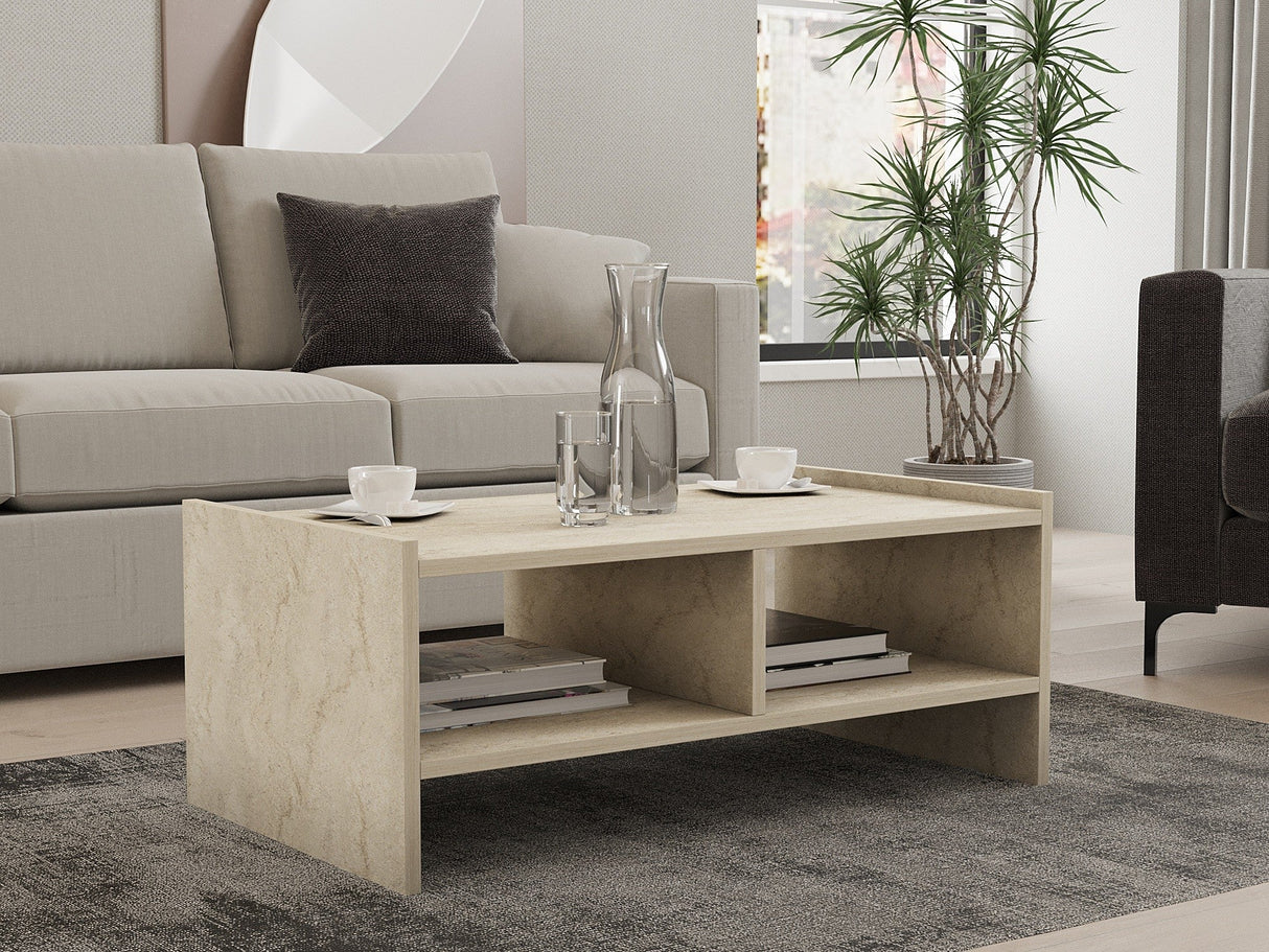Măsuță de cafea Pera, Diverse culori, 90x50x35 cm - Travertin | SKU: 835PUQ6352 | Măsuță de cafea Pera, 90x50x35 cm, varianta Travertin, produs pentru amenajarea locuinței, disponibil online în România la CasaMob