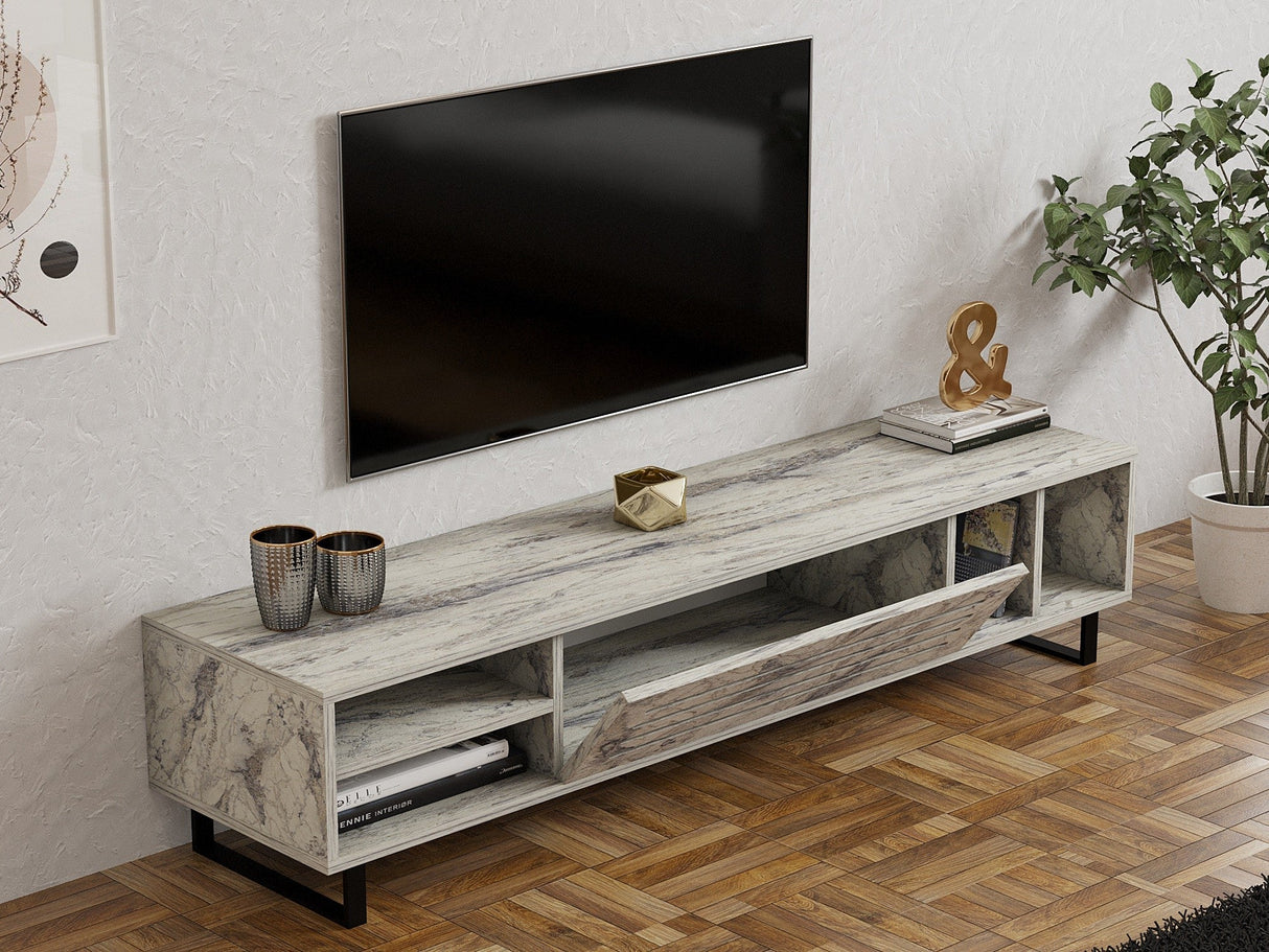 Comodă TV Safir, Diverse culori, 160x40x35 cm - Freesia marble | SKU: 835PUQ6404 | Comodă TV Safir, 160x40x35 cm, varianta Freesia marble, produs pentru amenajarea locuinței, disponibil online în România la CasaMob