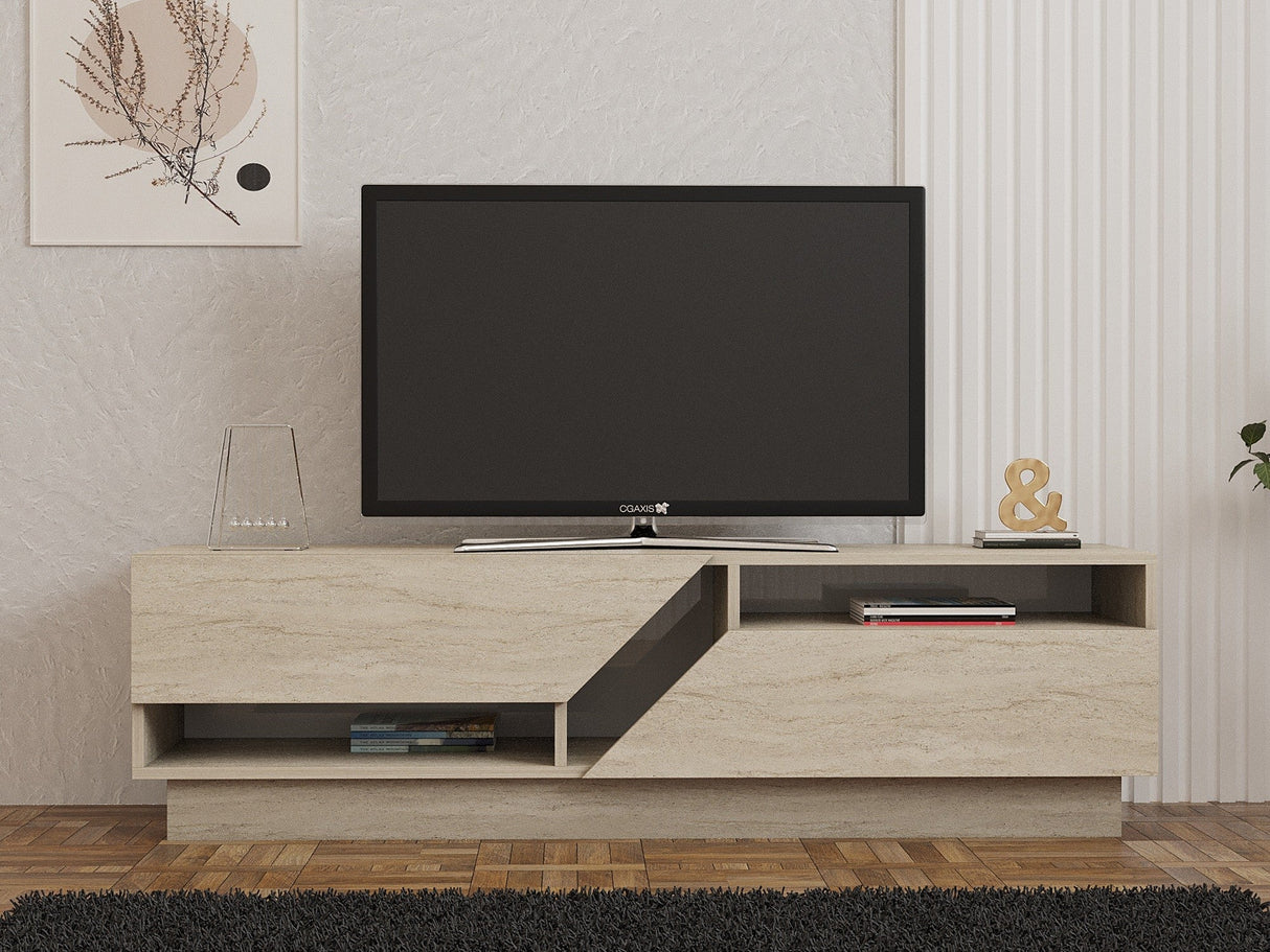 Comodă TV Koza, Diverse culori, 160x40x45 cm - Travertin | SKU: 835PUQ6409 | Comodă TV Koza, 160x40x45 cm, varianta Travertin, produs pentru amenajarea locuinței, disponibil online în România la CasaMob