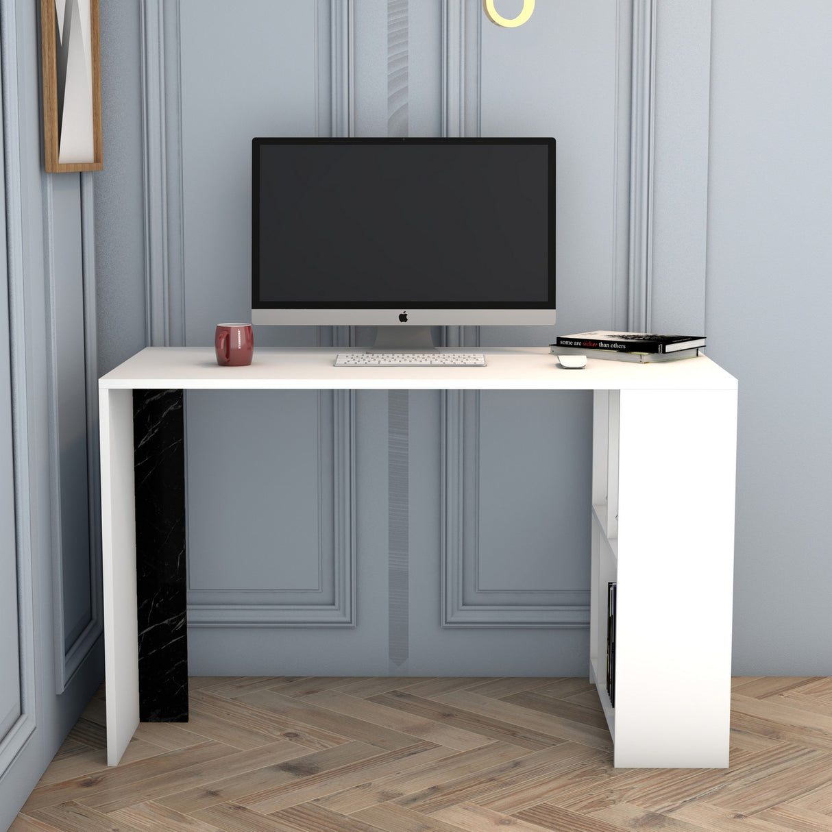 Birou Lima - White, Black Marble, Alb - Negru, 120x60x75 cm
